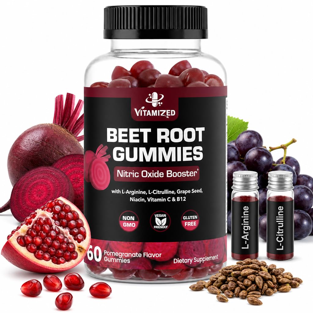 VITAMIZED Beet Root Gummies with Grape Seed for Circulation, Energy & Flow, 60 Count