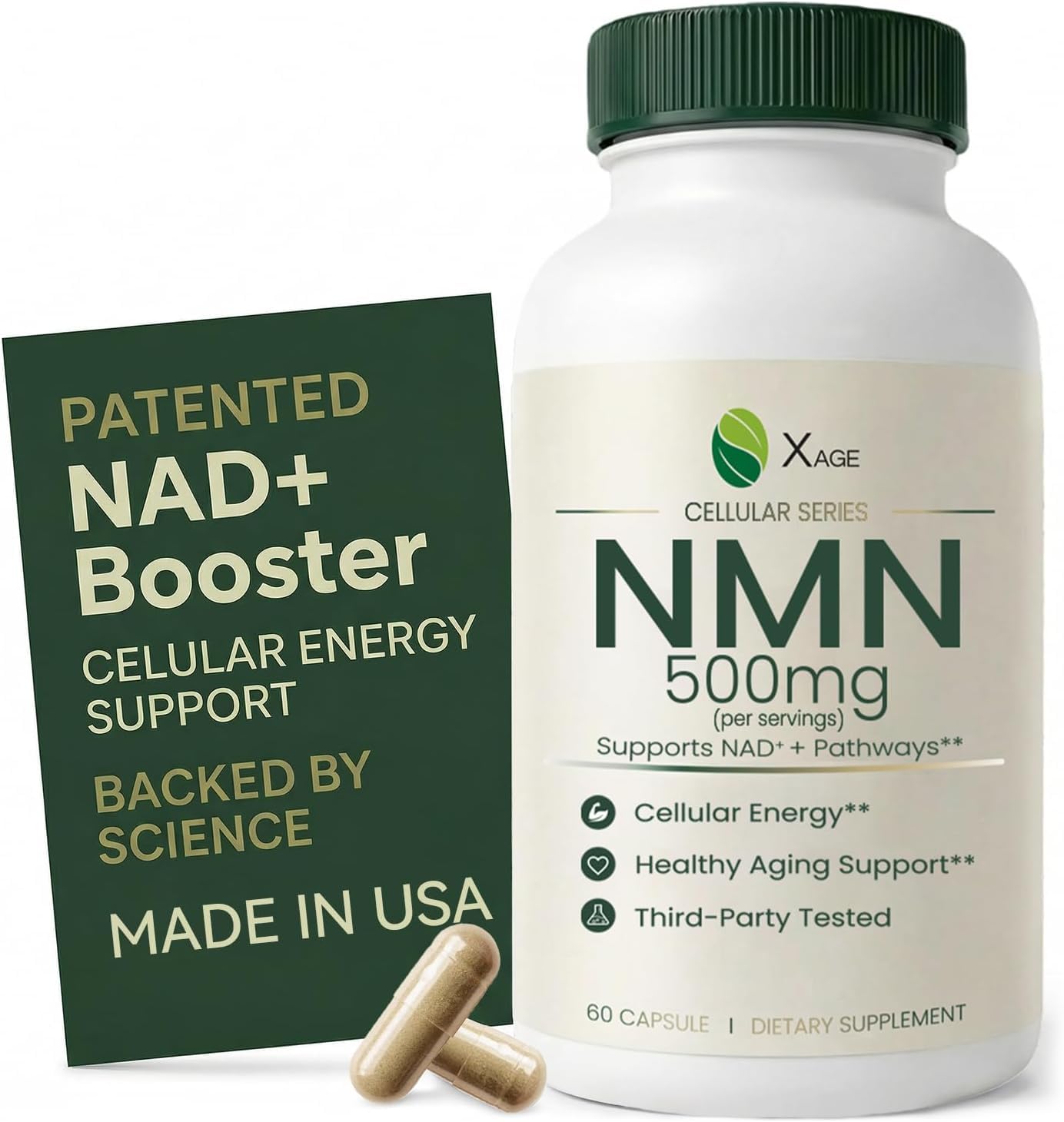 XAGE NMN Supplement 500mg with Quercetin EGCG Resveratrol &TMG Capsule, 60 Count