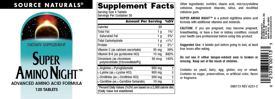 Source Naturals Super Amino Night 120 Tablets