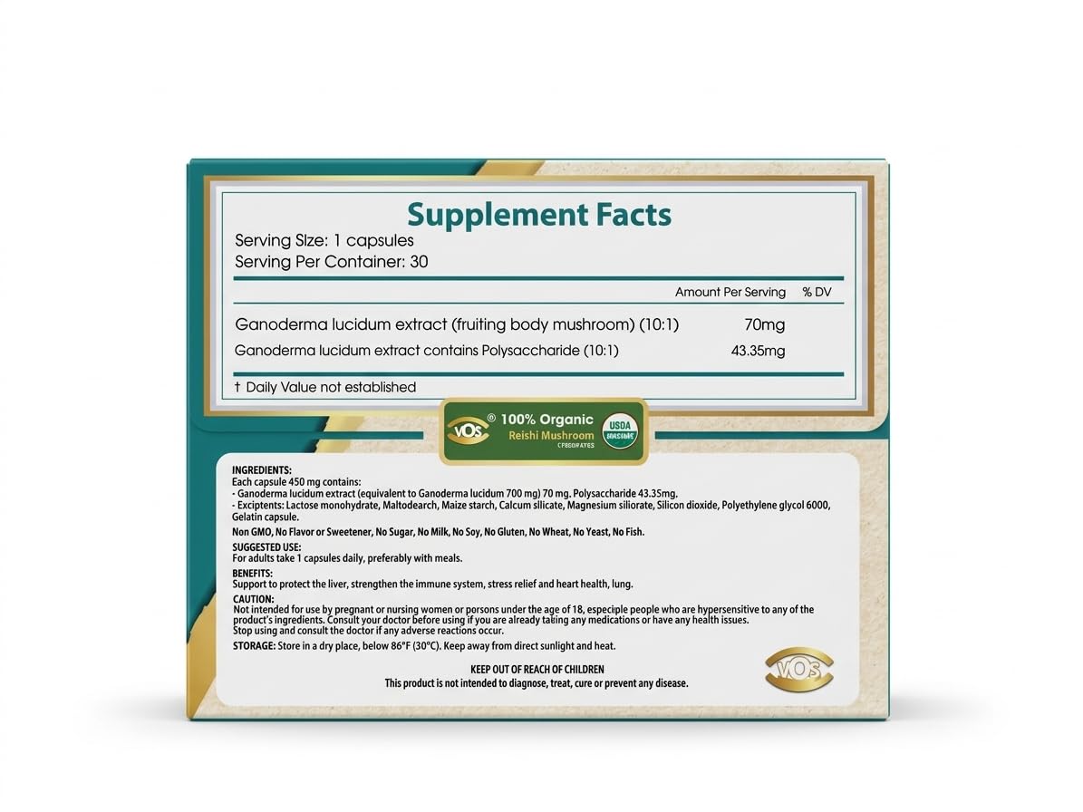 VOS GANOLUCIDUM Red Reishi Mushroom Capsules 30 Capsules