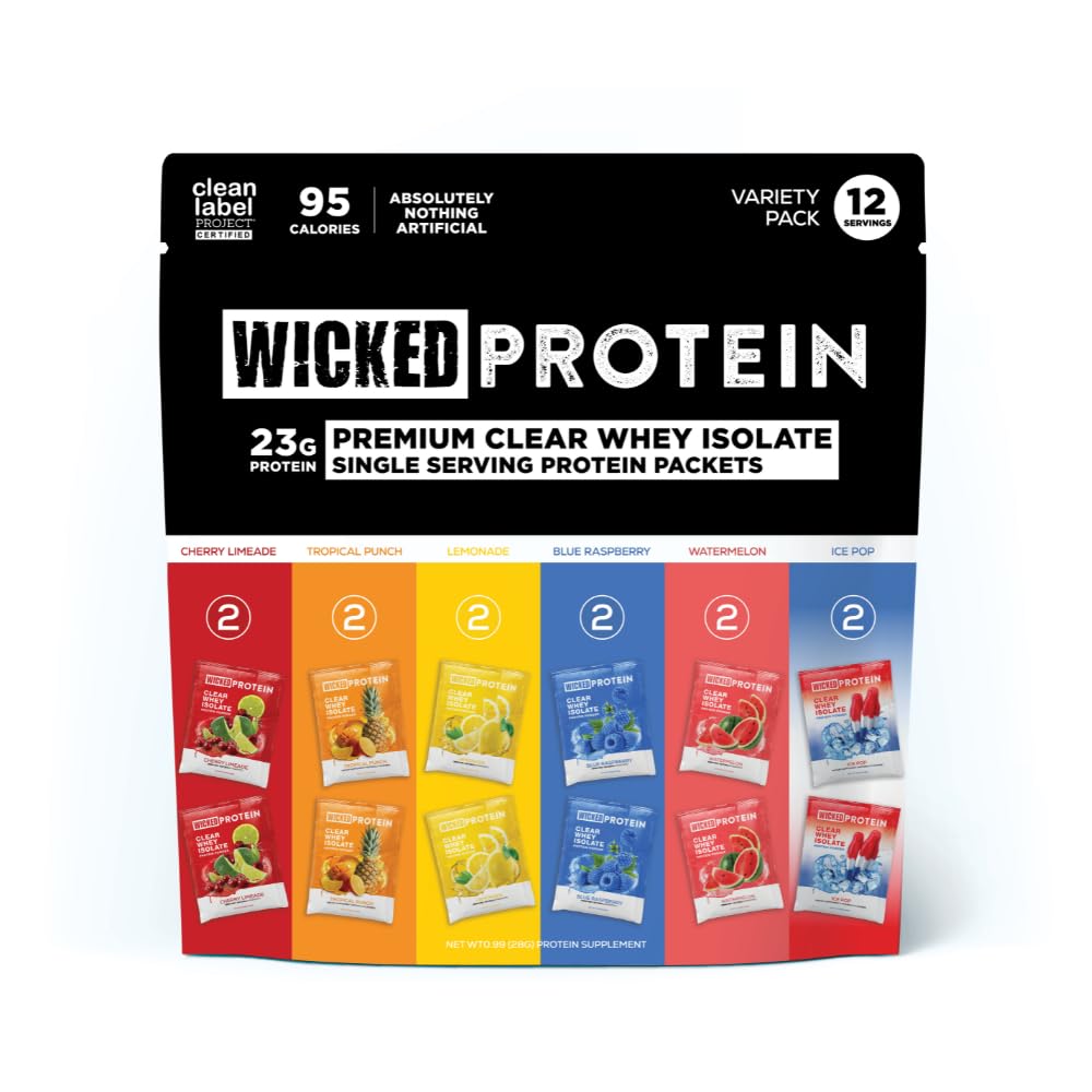 WICKED Protein Clear Whey Isolate Variety Pack Powder, 12 Pack