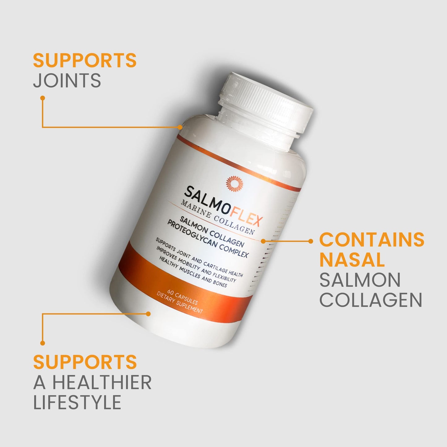 VITASEI Salmoflex Marine Collagen Peptides with Hyaluronic Acid and Vitamin C, D, E, 180 Capsules