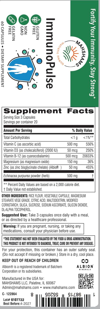 MAHSHAMS ImmunoPulse Immunity Booster Supplement 60 Capsules