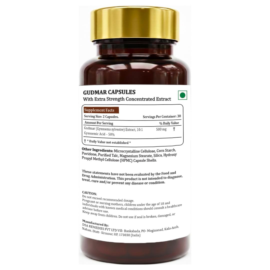 Satyavik Gurmar (Gymnema Sylvestre) Extract Capsules, 60 Count