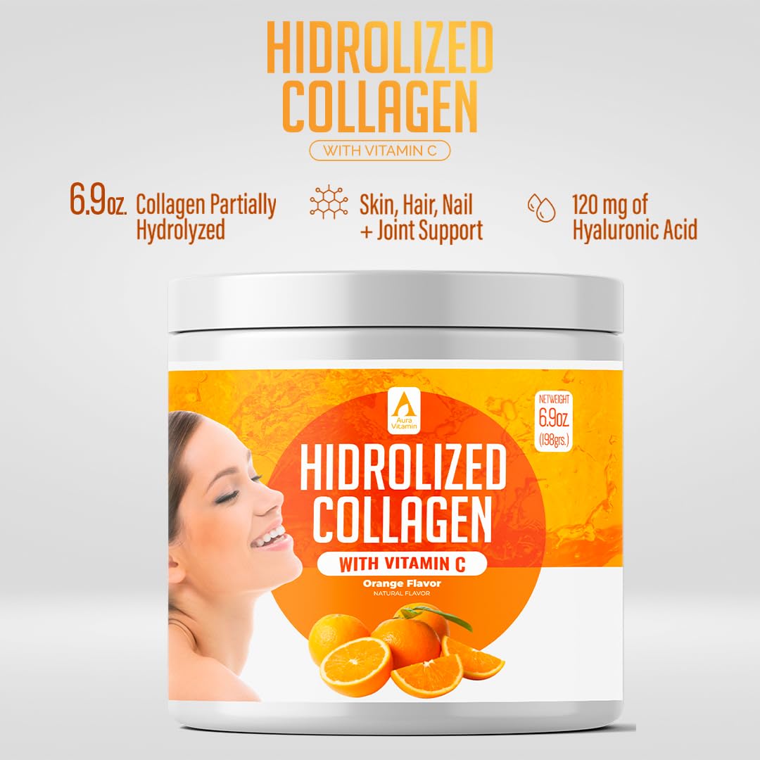 AV Orange Hydrolyzed Grass Fed Collagen with Vitamin C Powder 6.9 Ounce