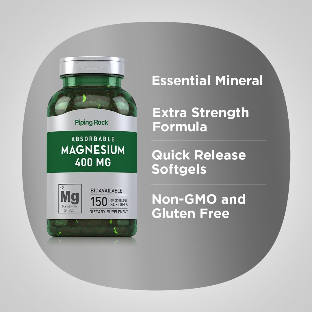 Piping Rock Magnesium Softgels 400 mg, 150 Count, Non-GMO, Gluten Free