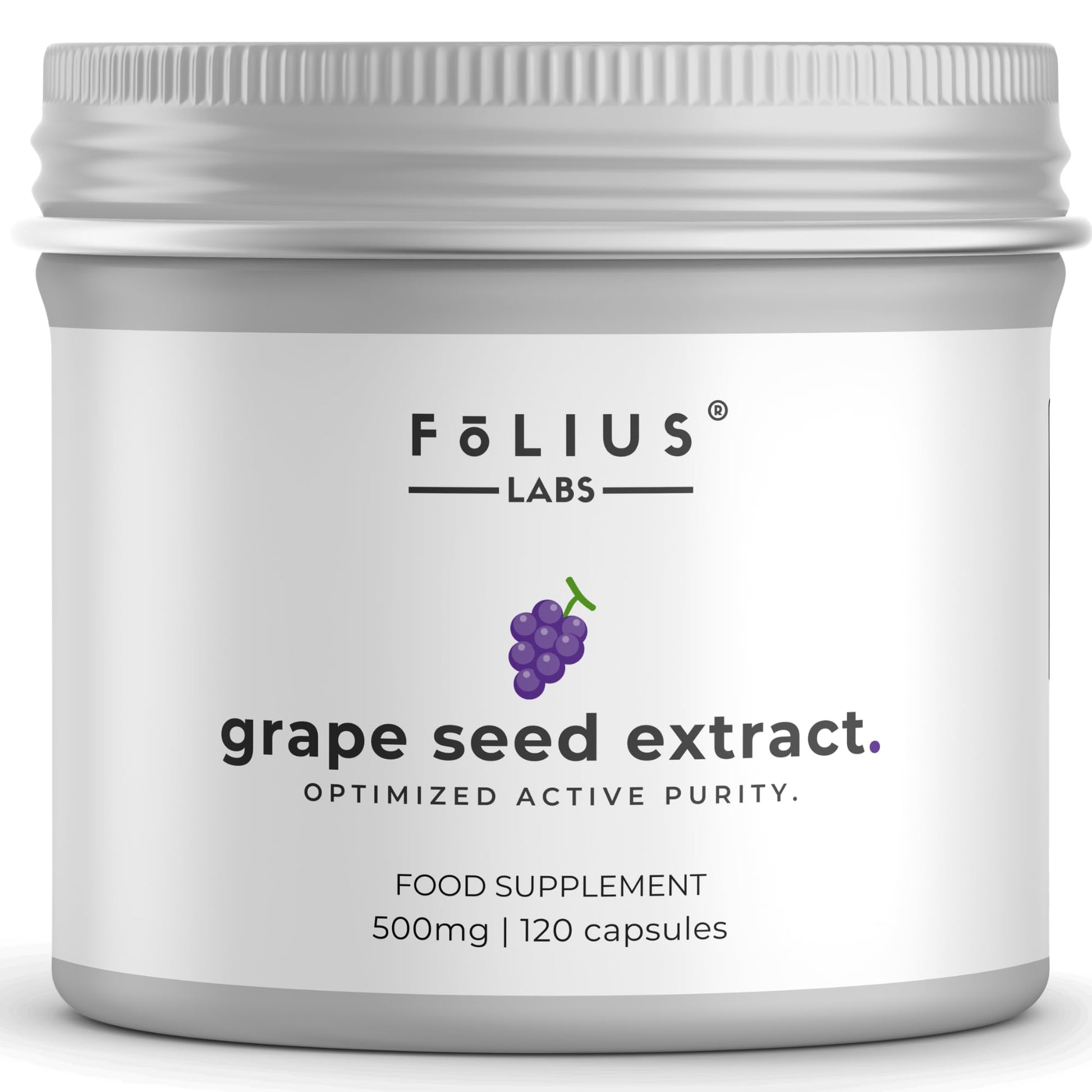 FOLIUS LABS Grape Seed Extract 500mg - 95% OPCs Polyphenols - High Strength Grape Seed Supplement - Support Cardiovascular Health, 120 Capsules