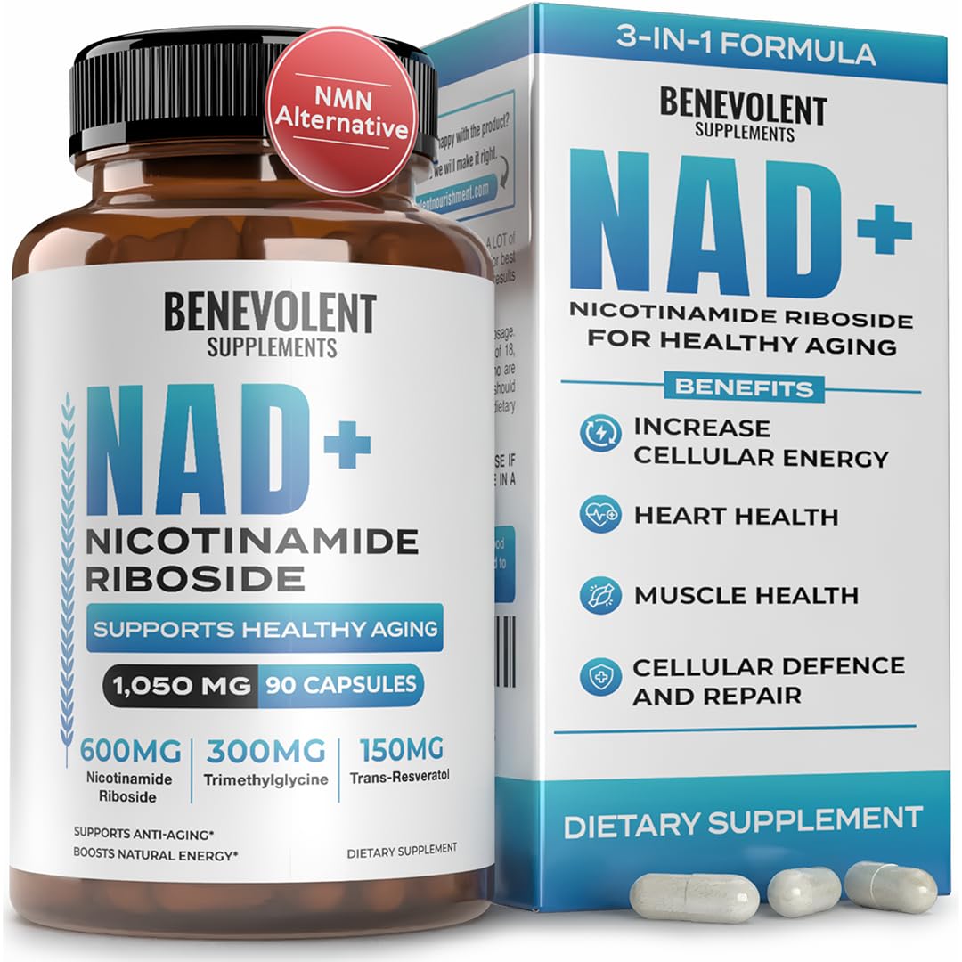 Benevolent Nourishment NAD+ Supplement for Women & Men 1050mg per Serving Capsule 90 Count
