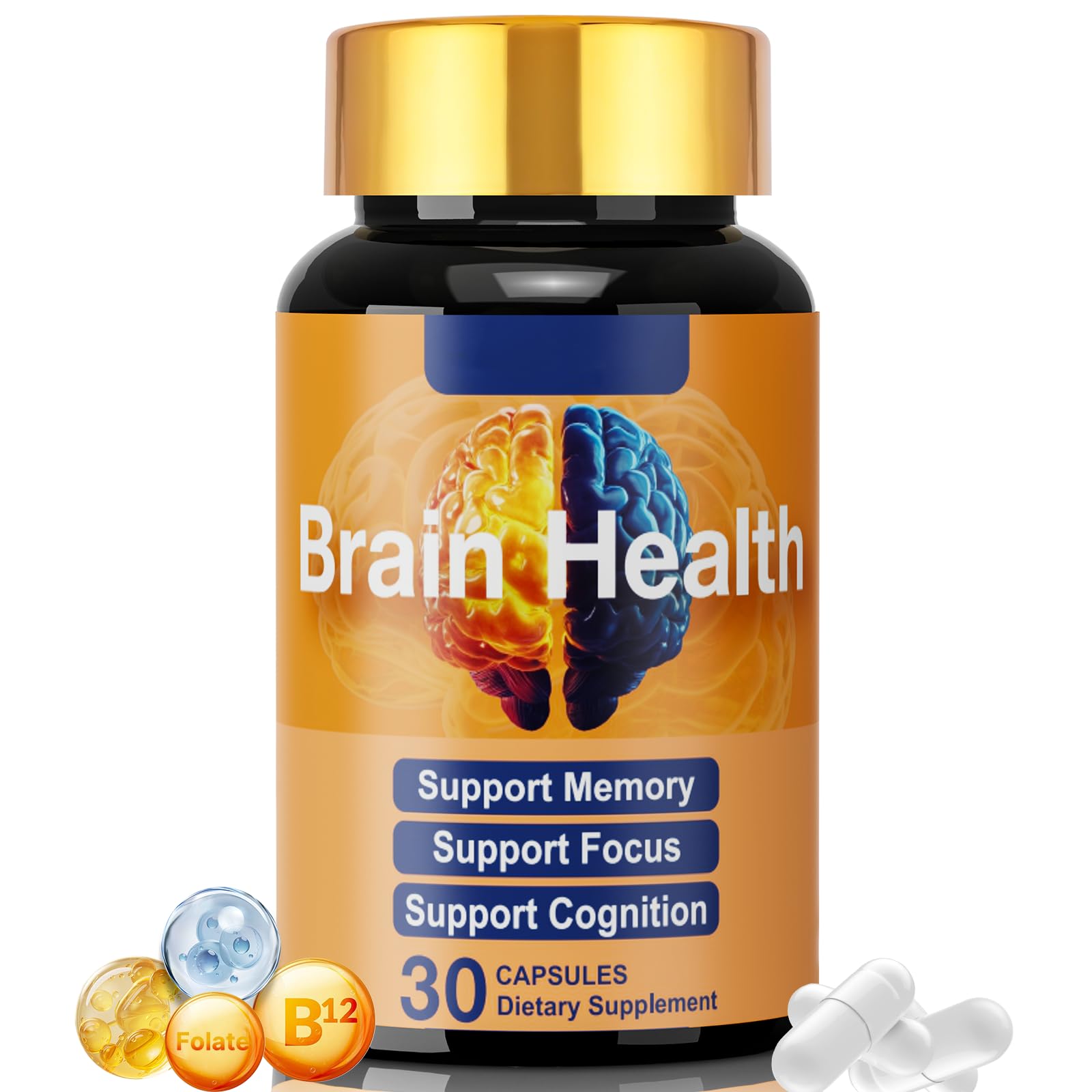 Dr. HR Brain Supplement for Memory and Focus with NAD+ GPC Folate & Vitamin B12 Capsule, 1 Count