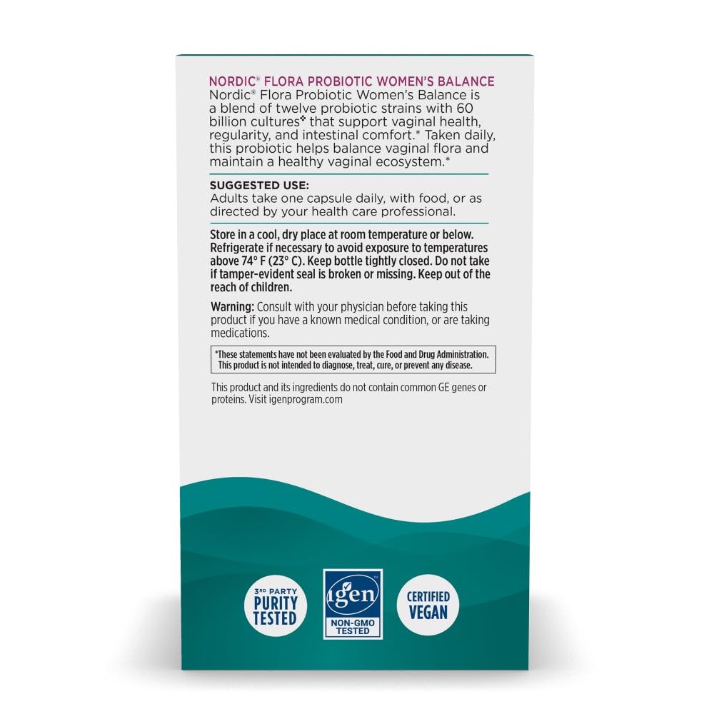 Nordic Naturals Nordic Flora Probiotic Women's Balance, Vegan Capsules, 30 Count
