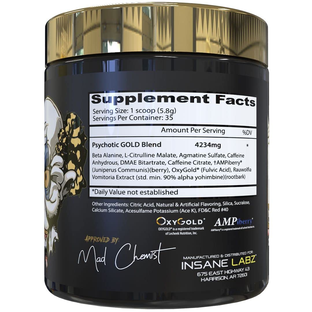 Insane Labz Psychotic Gold and Insane Veinz Gold Pre Workout Nitric Oxide Booster Stack Powder 13.6