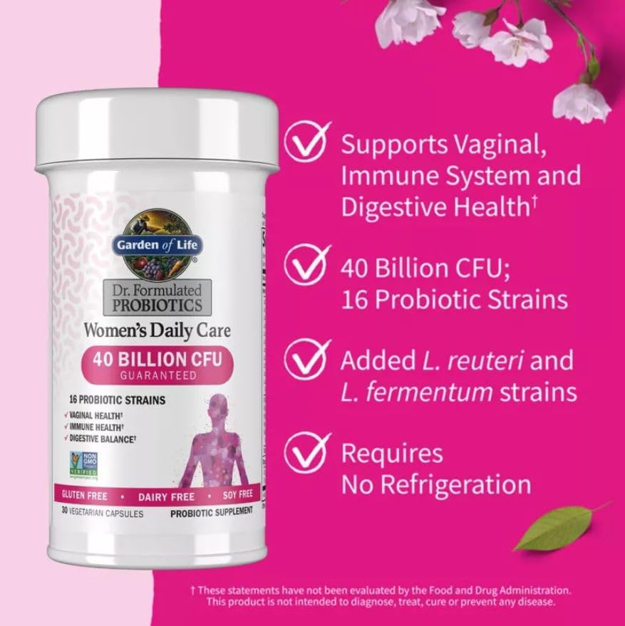 Garden of Life Dr. Formulated Women’s Daily Care Probiotics Vitamins for Digestive Gut Health and Immune Support Capsules, 30 Count