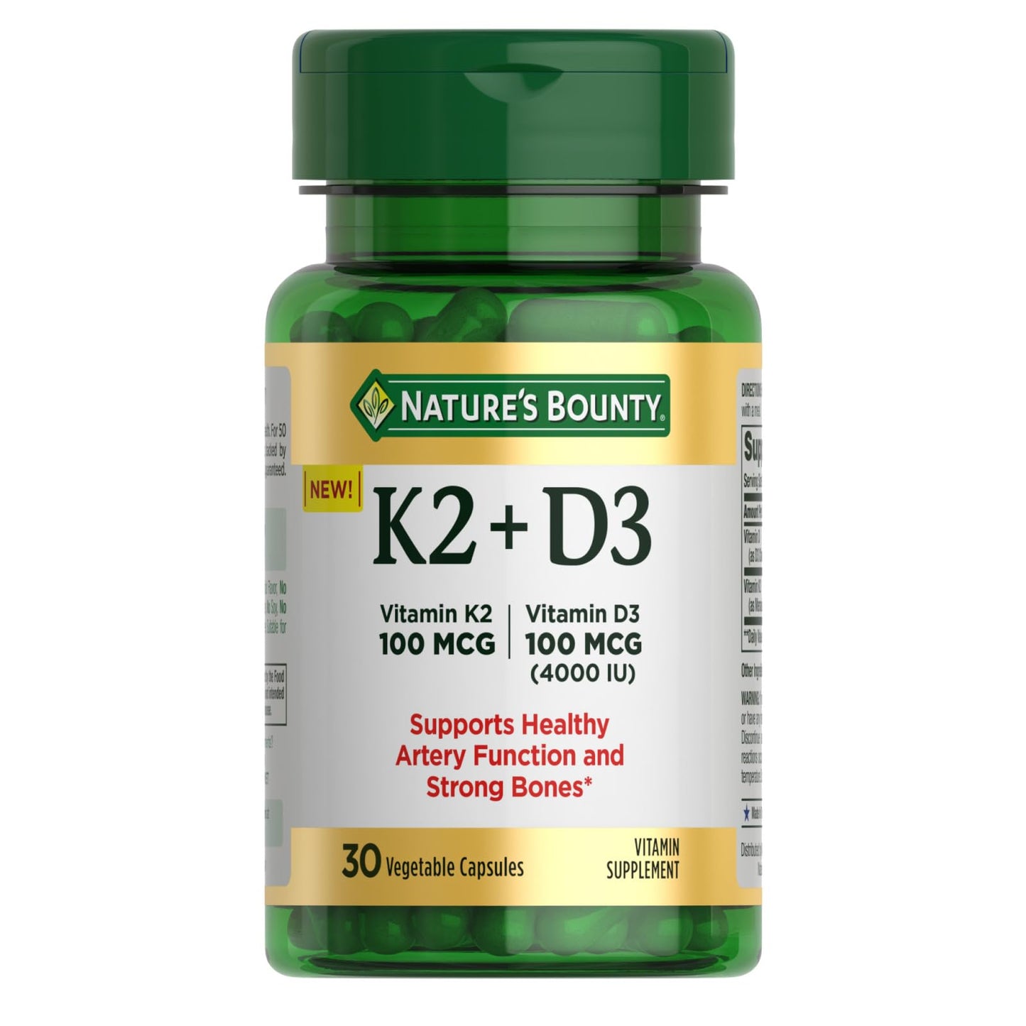 Nature's Bounty Vitamin D3 K2 Supplement, 30 Capsules