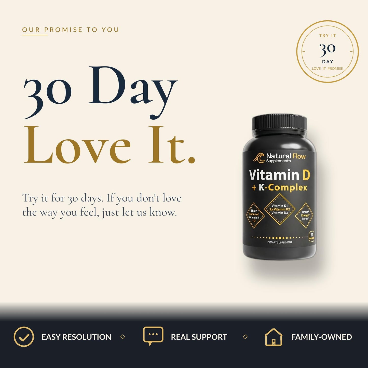 Natural Flow Supplements Vitamin D3 with K2 Complex Capsules, 60 Capsules