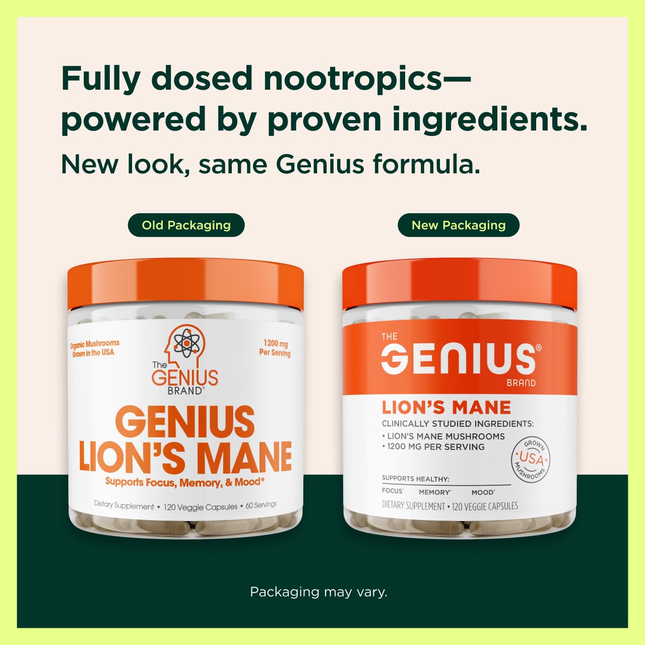 The Genius Brand Genius Lion's Mane and Genius Turkey Tail Capsules, 240 Capsules