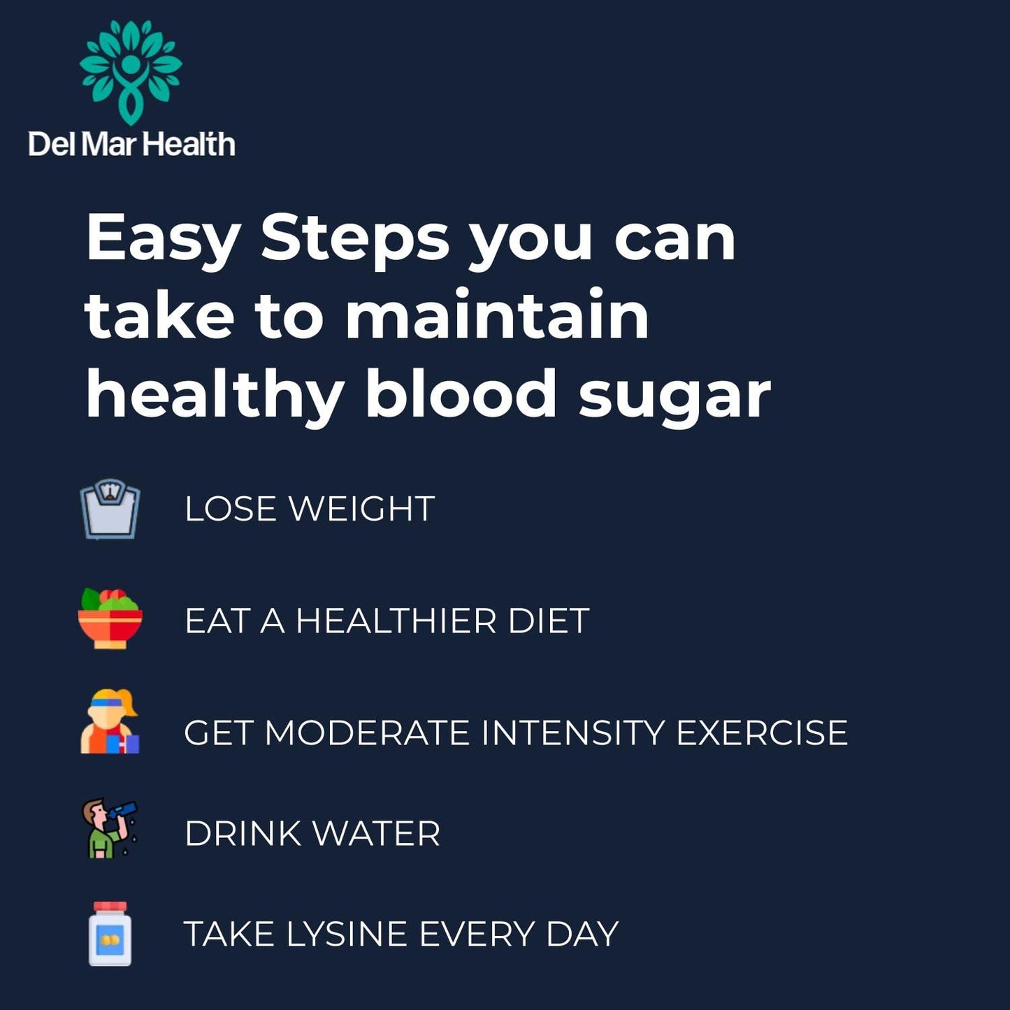 Del Mar Health Max-LyZinC L-Lysine 1100 mg + Zinc 6 mg + Vitamin C 100 mg - 3-in-1 Supplement for Maintaining Blood Sugar Already in The Healthy Range - Powder, 4.55 oz