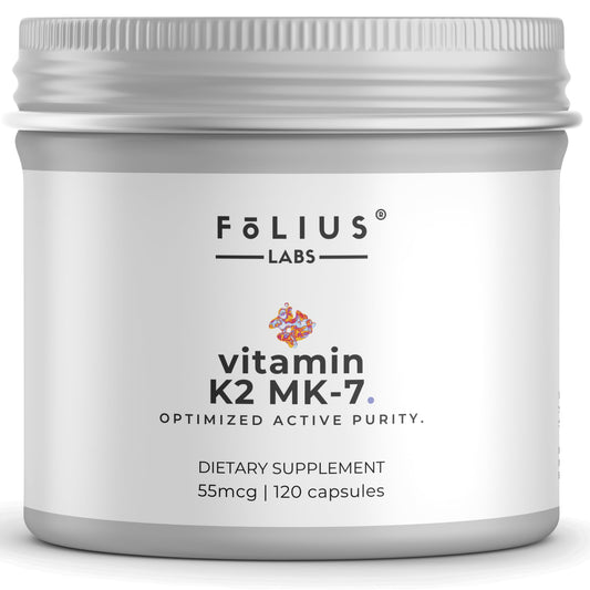 FOLIUS LABS Vitamin K2, MK-7 Supplement 55mcg 120 Capsules