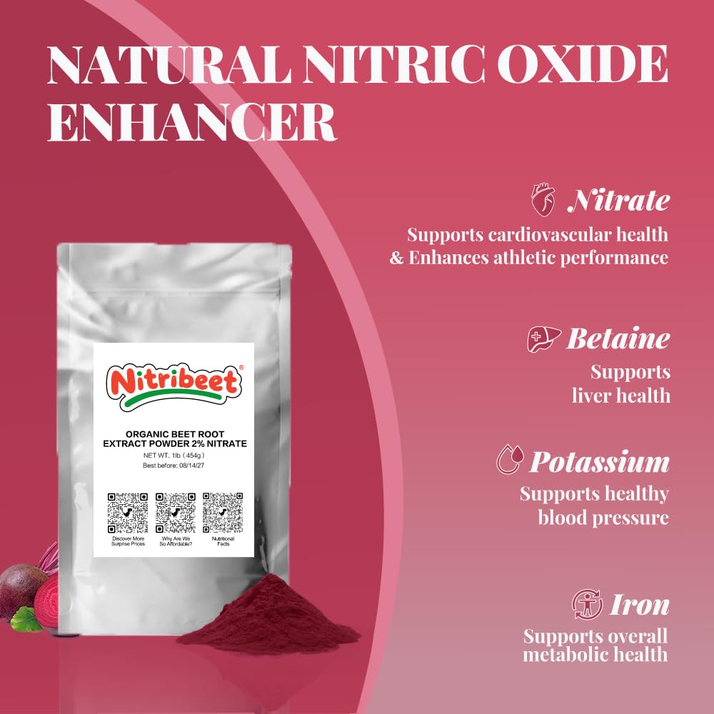 VEGEPEDIA 2% Nitrate Organic Beetroot Extract Powder, 16 Ounce