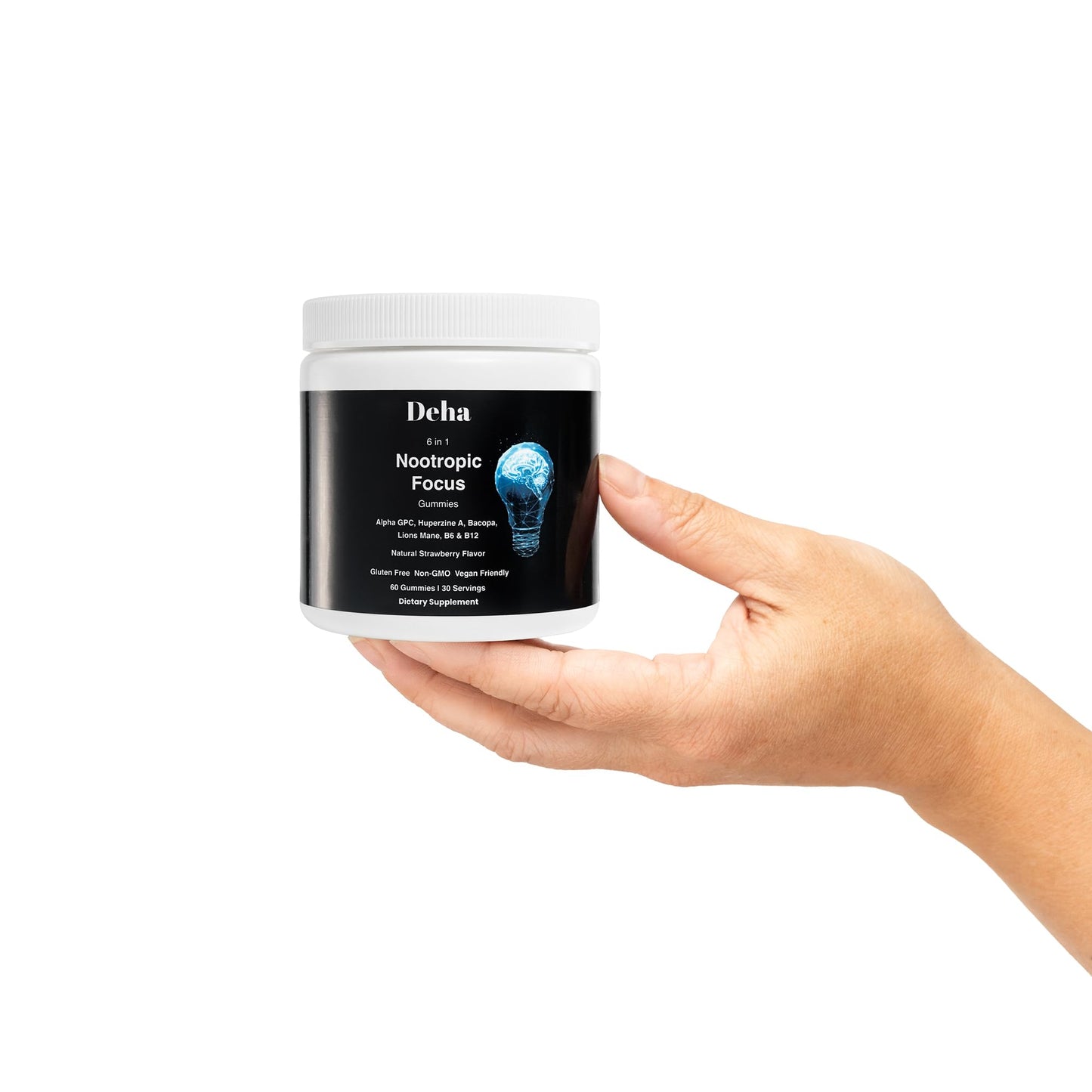 Deha Focus Gummies Nootropic Brain Supplement with Vitamin B6, Vitamin B12, Alpha GPC, Huperzine A, Bacopa Monnieri, Lions Mane Mushroom, Vegan, Non-GMO, Gluten-Free, 60 Gummies