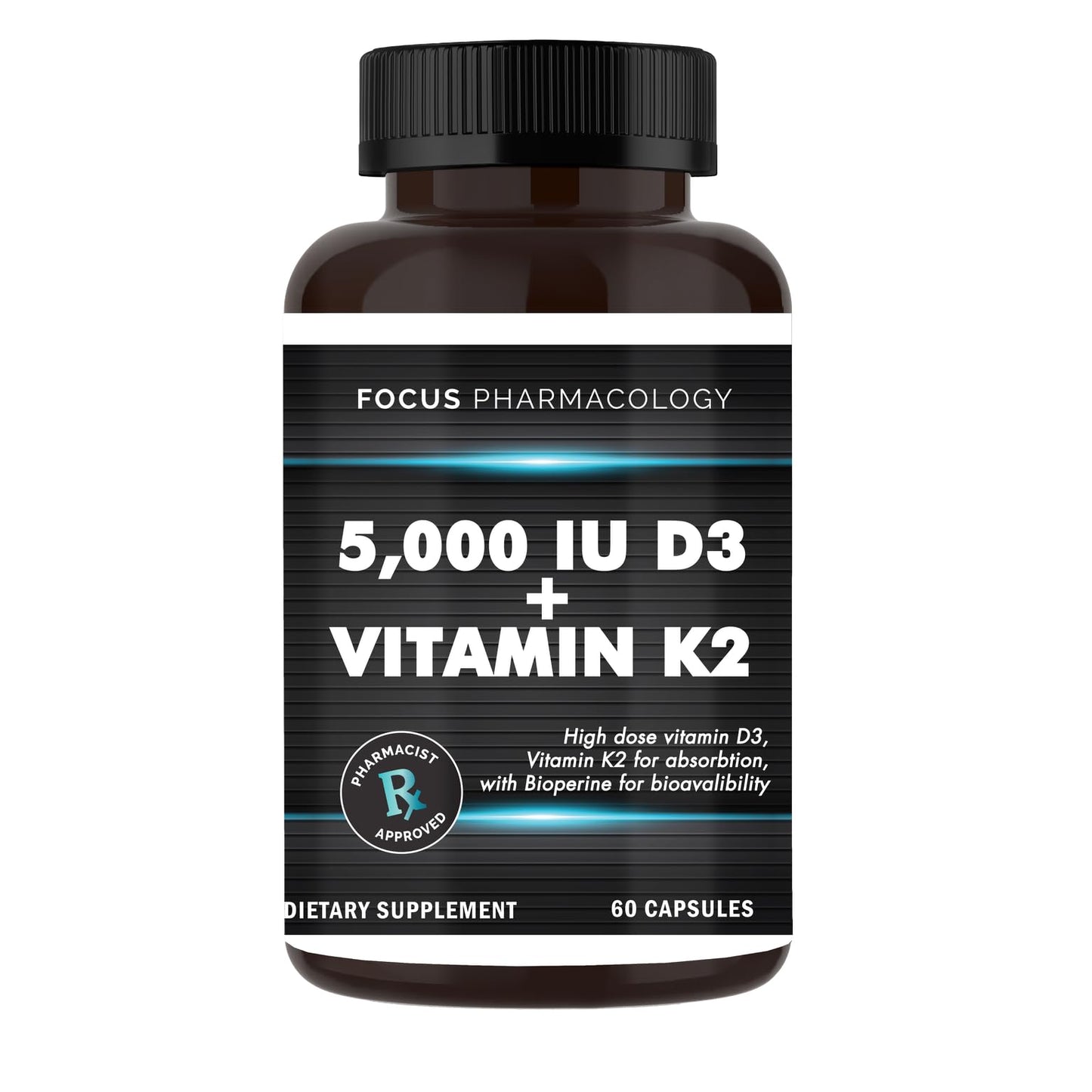 Focus Pharmacology Vitamin D3 with Vitamin K2 5,000 IU, 60 Capsules