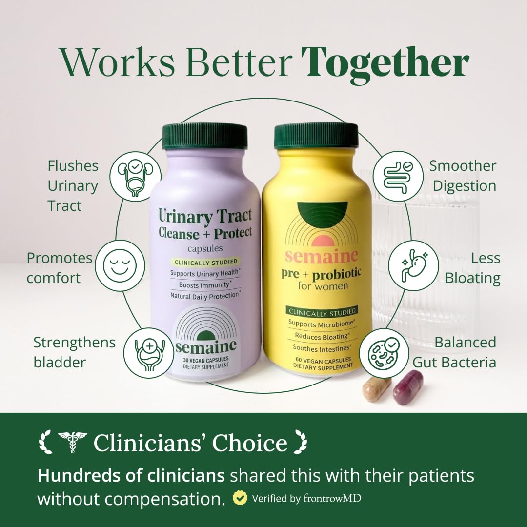 Semaine Urinary Tract & Gut Bundle for Women, Bladder Comfort + Gut Health Support, Clinically-Studied Ingredients, 90 Capsules
