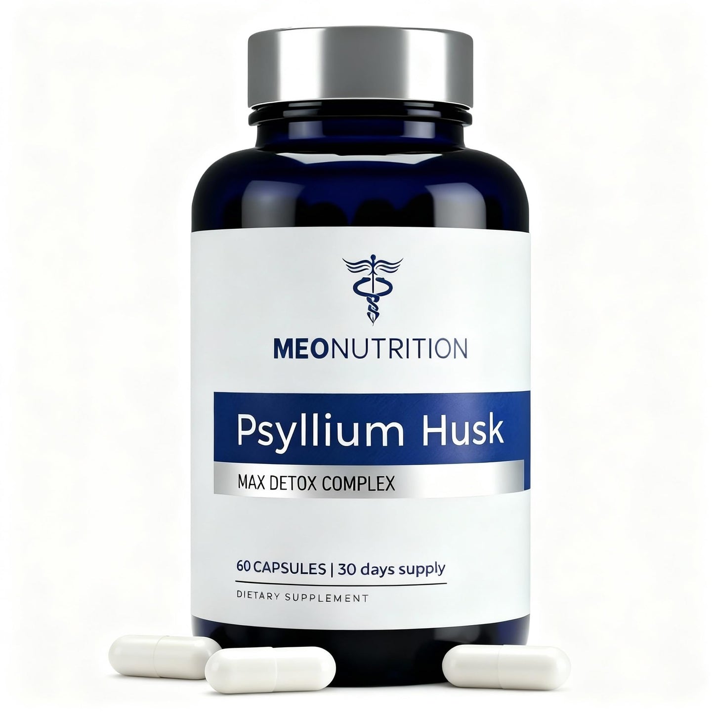 Meo Nutrition Psyllium Husk Capsules 1520mg - Max Detox Complex with Probiotics, Herbs & Fiber for Digestive Regularity & Gut Health Support, 60 Capsules