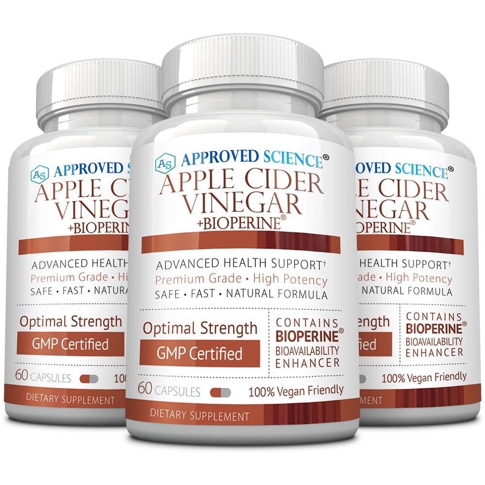 Approved Science Apple Cider Vinegar Capsules with The Mother and BioPerine, 1600mg ACV, Non-GMO, Vegan, 180 Capsules
