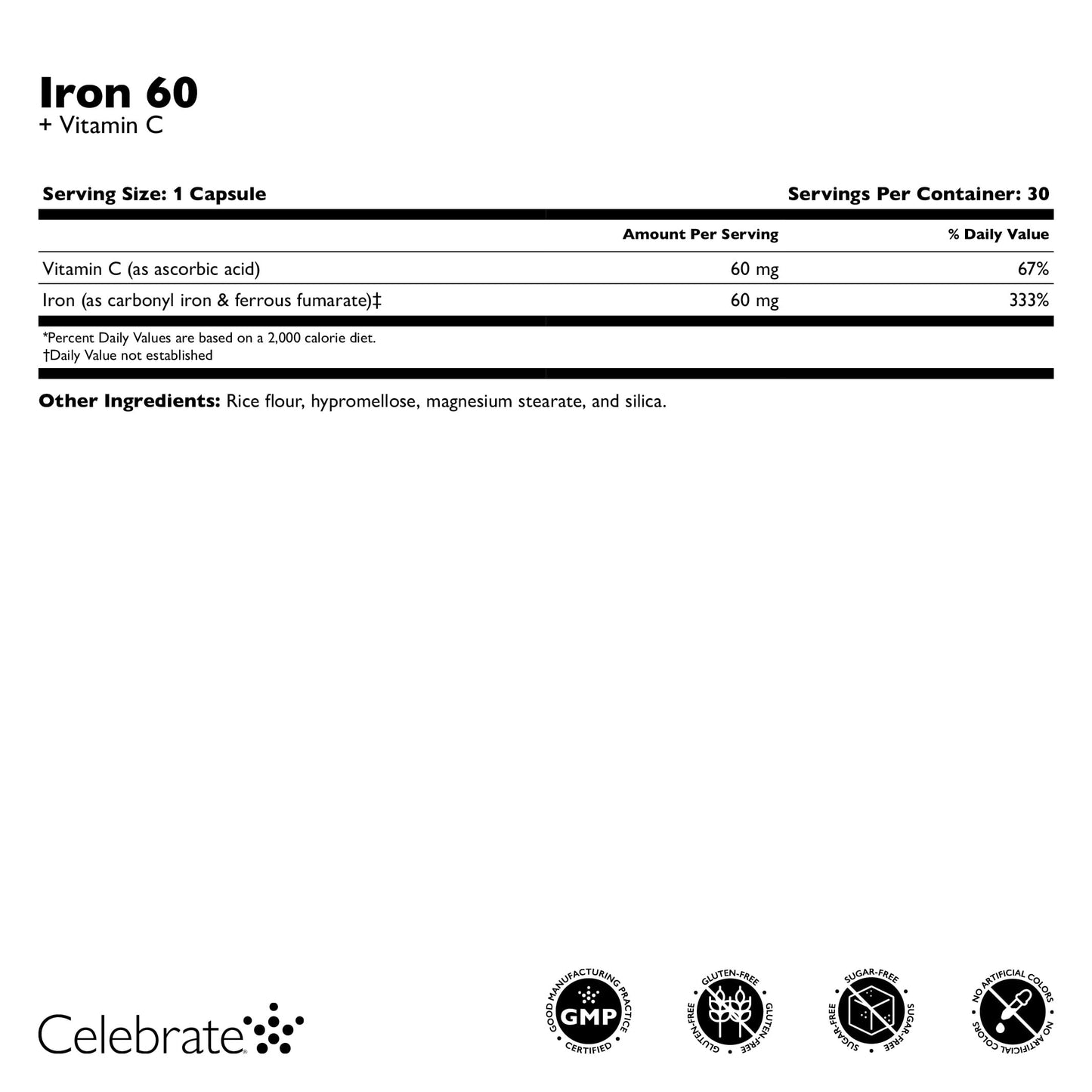 Celebrate Bariatric Supplements Bariatric Iron with Vitamin C, 60mg Iron, 90 Capsules