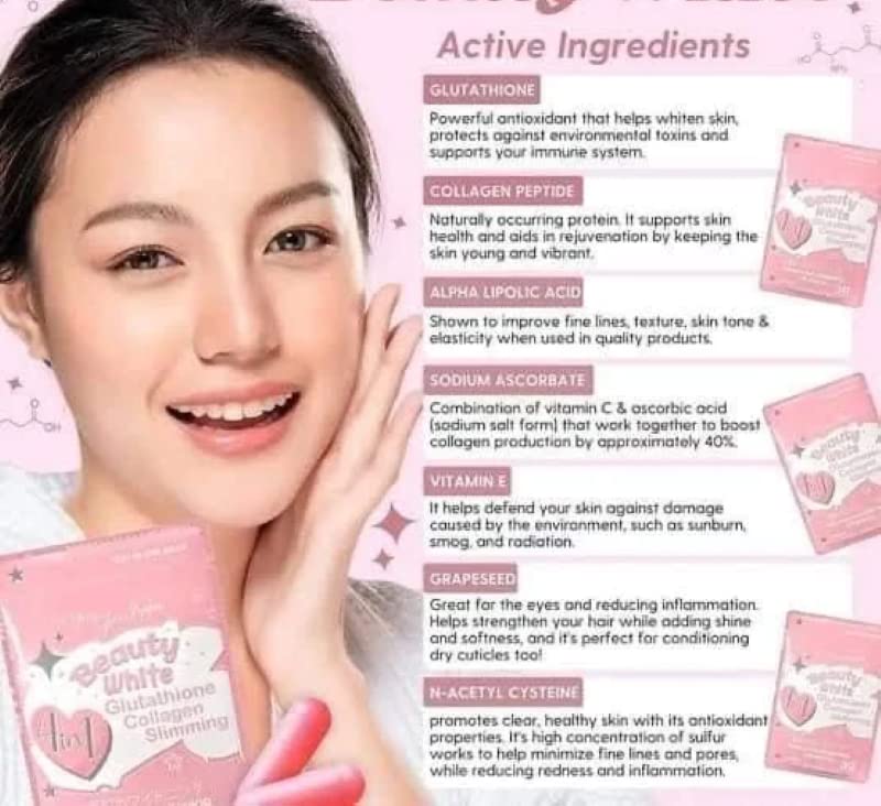You Glow Babe Beauty White 4 in 1 Glutathione Food Supplement Capsules, 60 Count