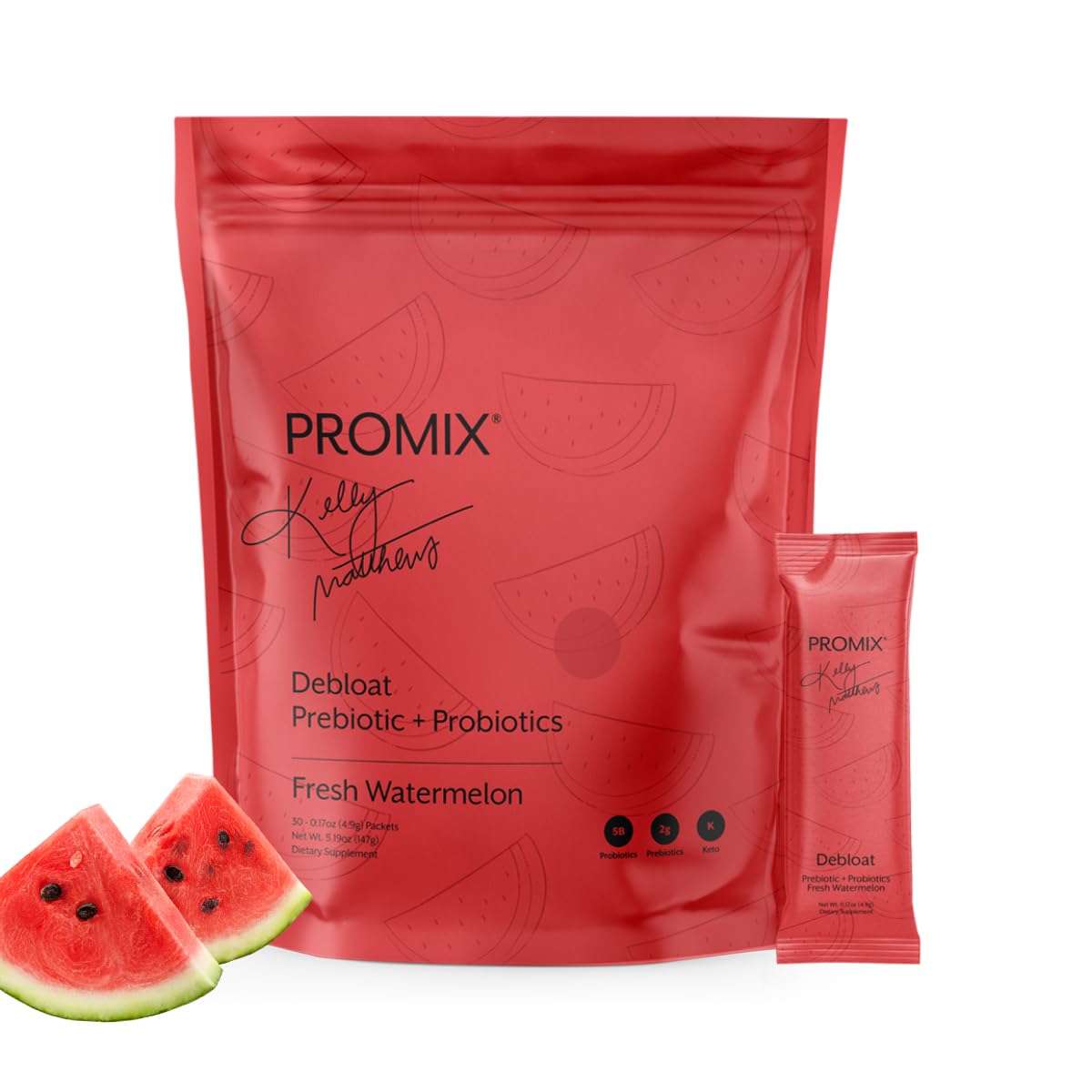 ProMix Nutrition Debloat Prebiotics and Probiotics Immune Support Supplement for Digestion, Cortisol Health, Gut Cleanse Watermelon Powder 30 Servings