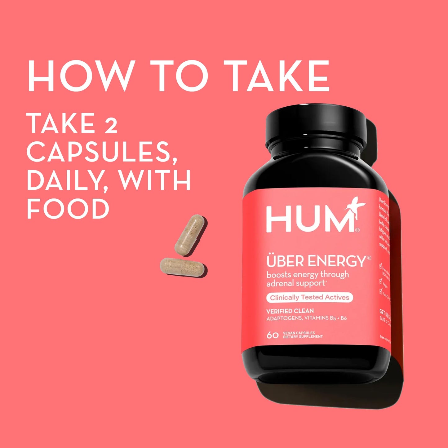 HUM Uber Energy Adrenal Energy Support Supplement Capsules, 60 Capsules