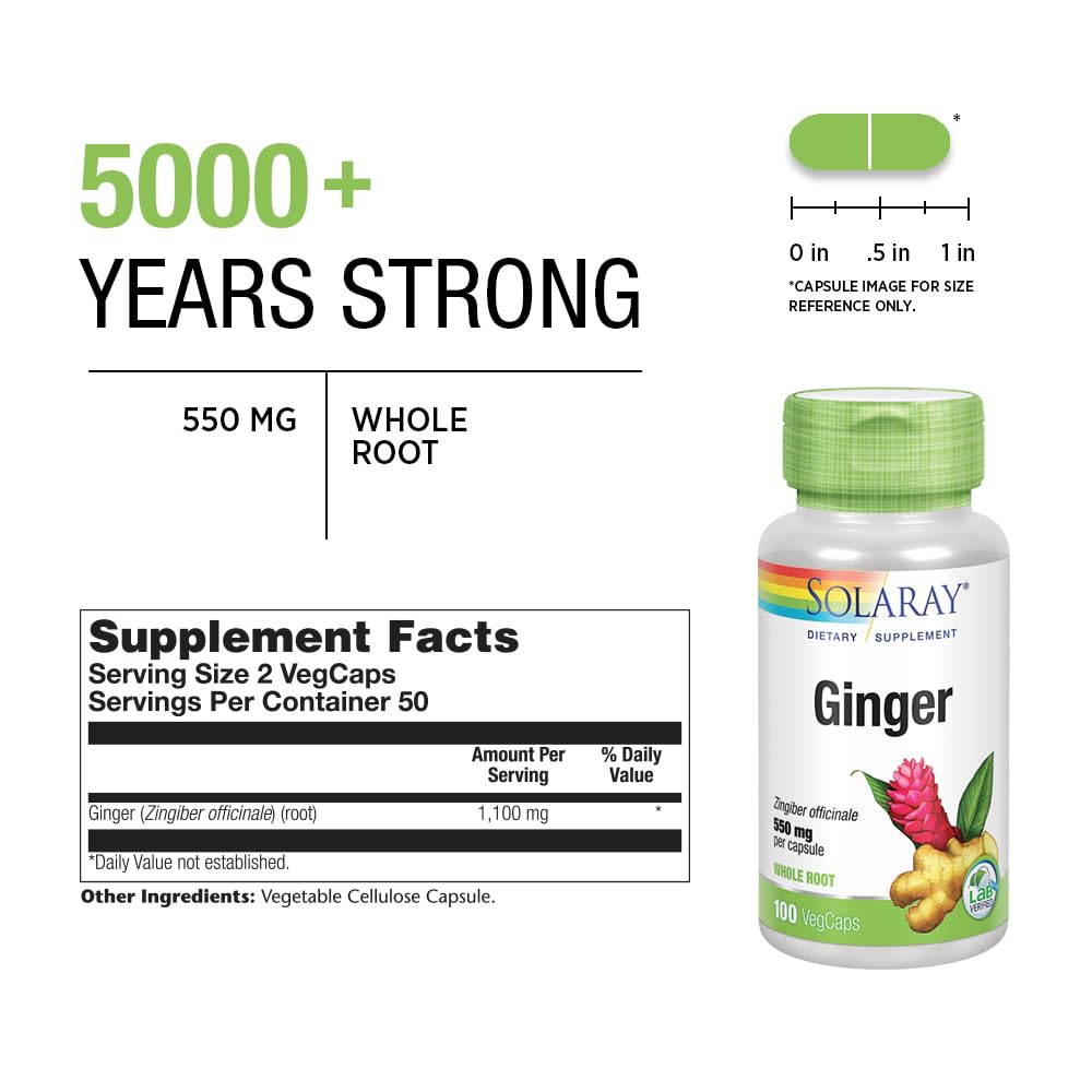 SOLARAY Ginger Root Supplement Capsule, 100 Count