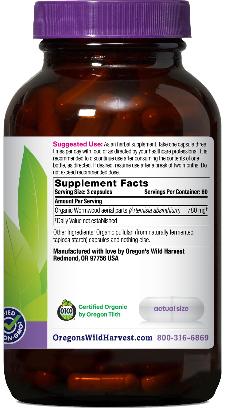 Oregon's Wild Harvest Wormwood Herbal Supplement Capsules 180 Count
