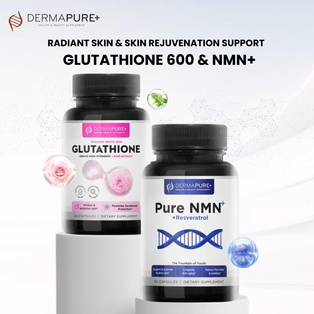 HVSun Dermapure Glutathione Whitening Pills 2-in-1, 600mg with Rose Oil Extract – Skin Lightening & Deodorant Supplement - Dark Spots, Acne Scars & Hyperpigmentation – Made in USA, 60 Capsules