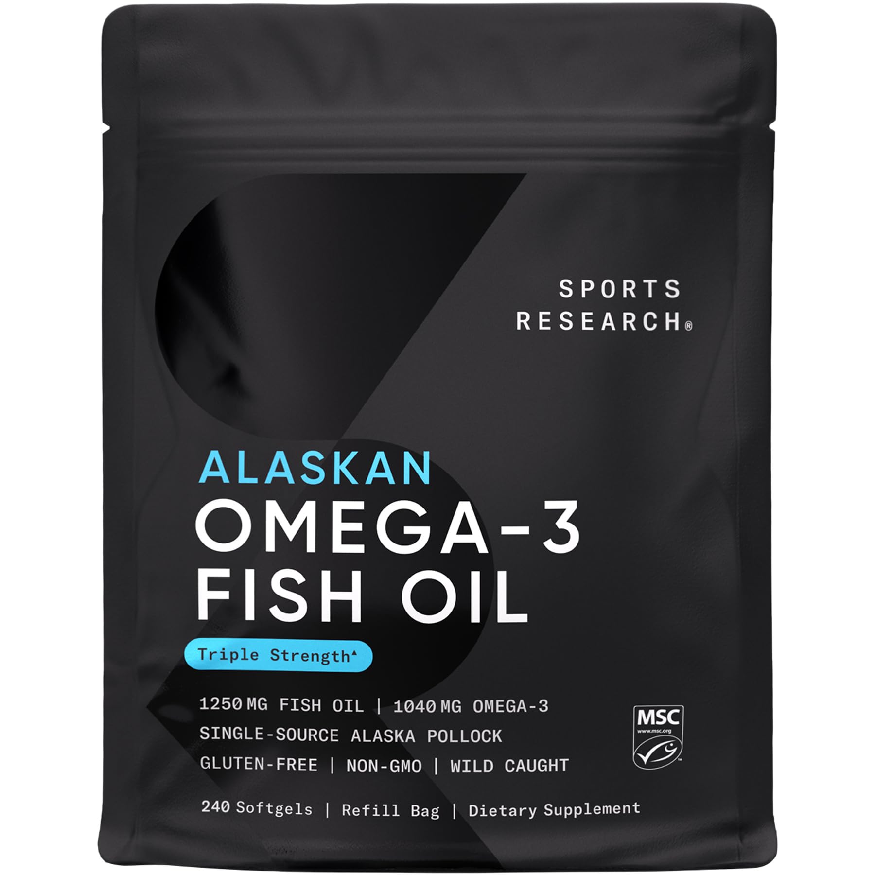 Sports Research Triple Strength Omega-3 Fish Oil Capsules, 1250 mg, Burpless, 240 Count