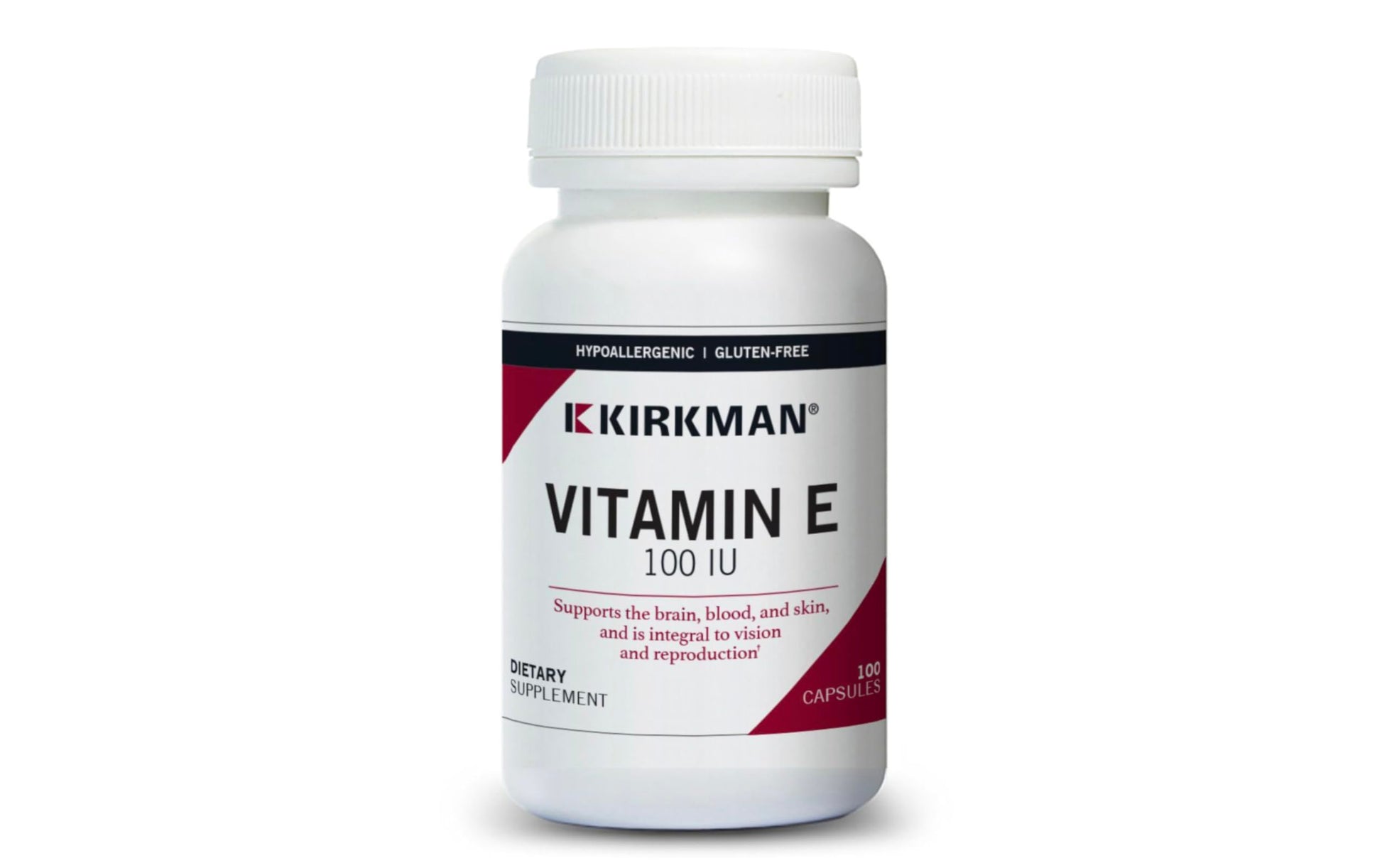 Kirkman Vitamin E 100 IU Hypoallergenic 100 Vegetarian Capsules Gluten Free Casein Free Soy Free