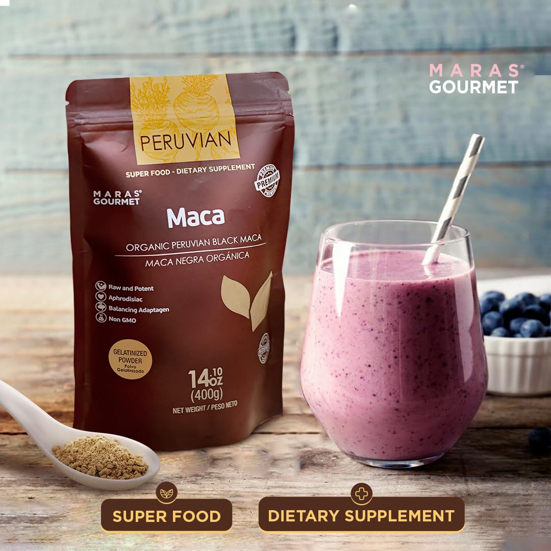 MARAS GOURMET Organic Peruvian Black Maca Gelatinized Root Powder, 7 oz