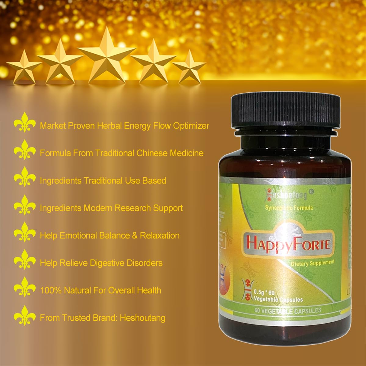 Heshoutang HappyForte Market Proven Herbal Energy Flow Optimizer Digestive System Health Booster Capsule 60