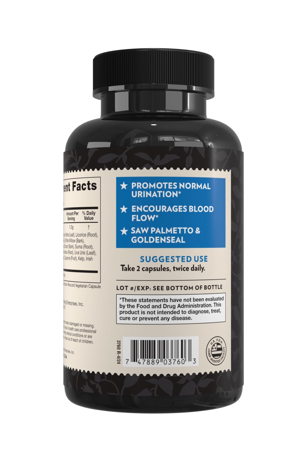 Crystal Star Prostate Support Saw Palmetto Supplements for Men Capsules, 60 Capsules