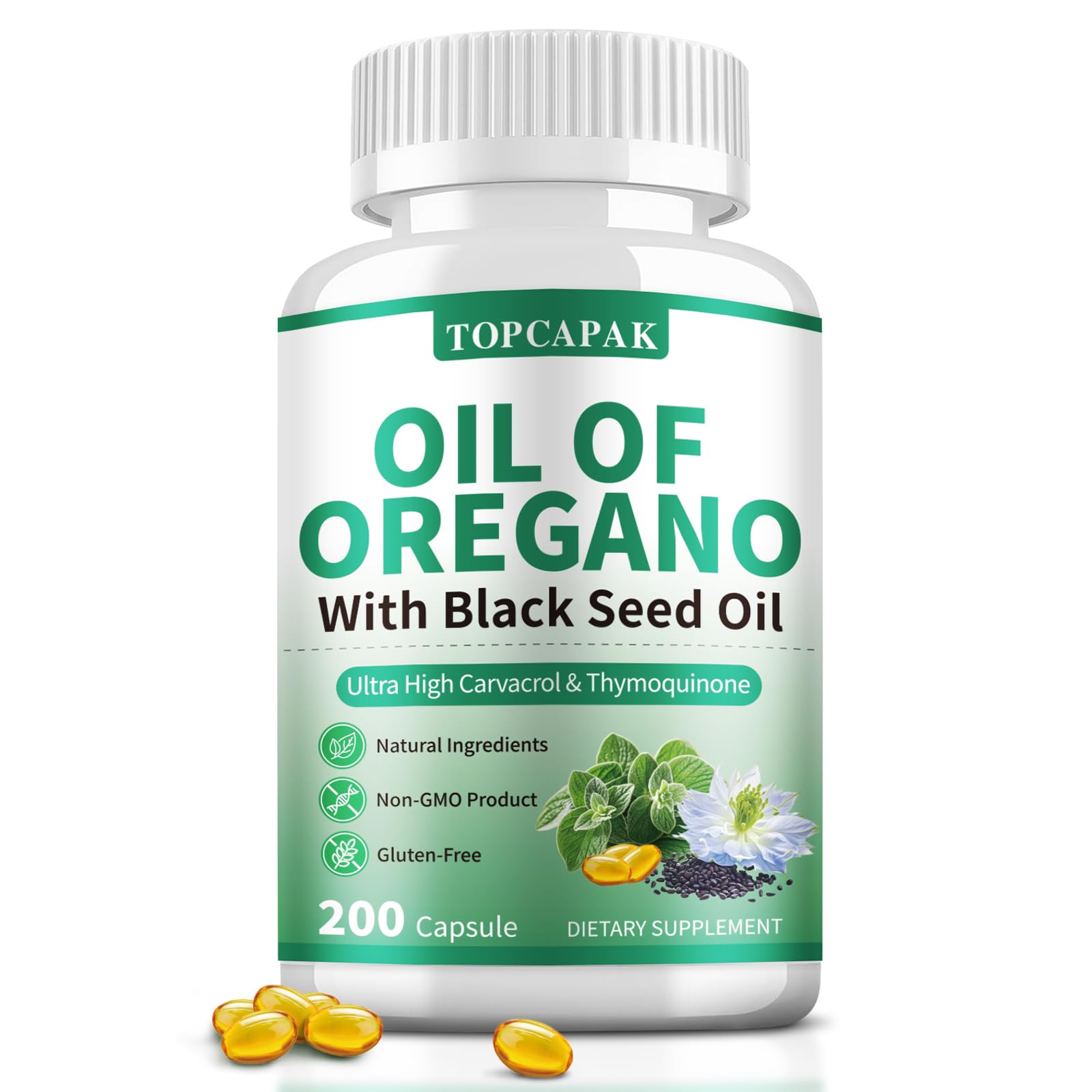 TOPCAPAK Oregano Oil Capsule 200 Count