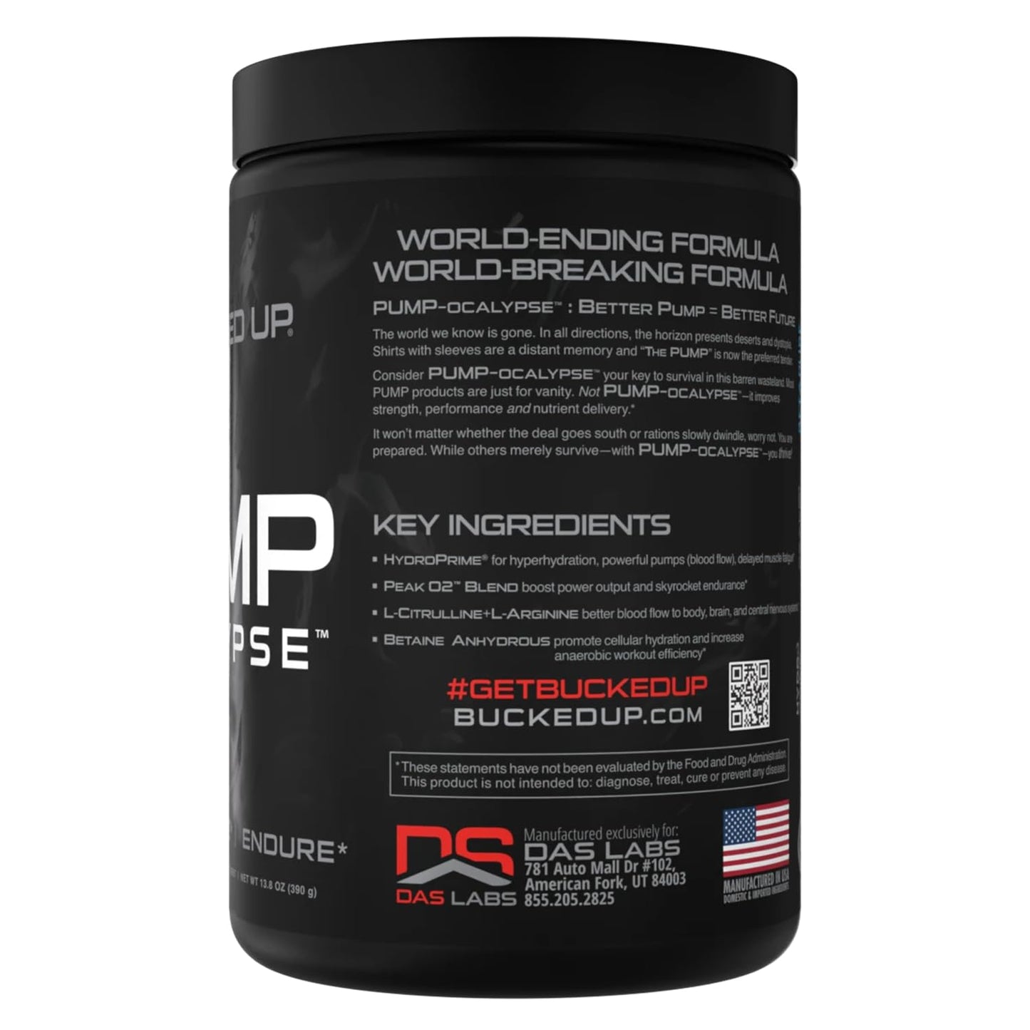 Bucked Up Pump-ocalypse Blood Raz Nitric Oxide and L-Arginine Supplement with Citrulline Malate, GlycerPump Powder 13.8 Ounces
