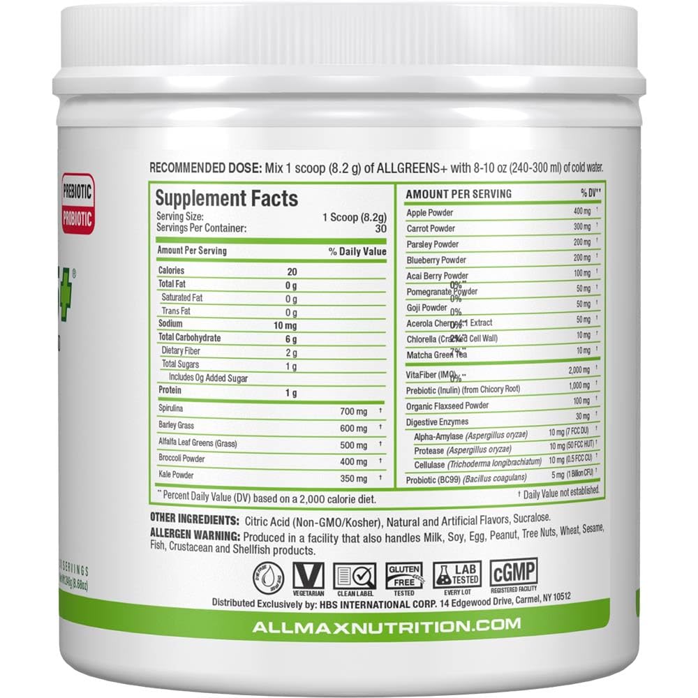 ALLMAX ALLGREENS+ Lemon Lime Powder 8.68 oz
