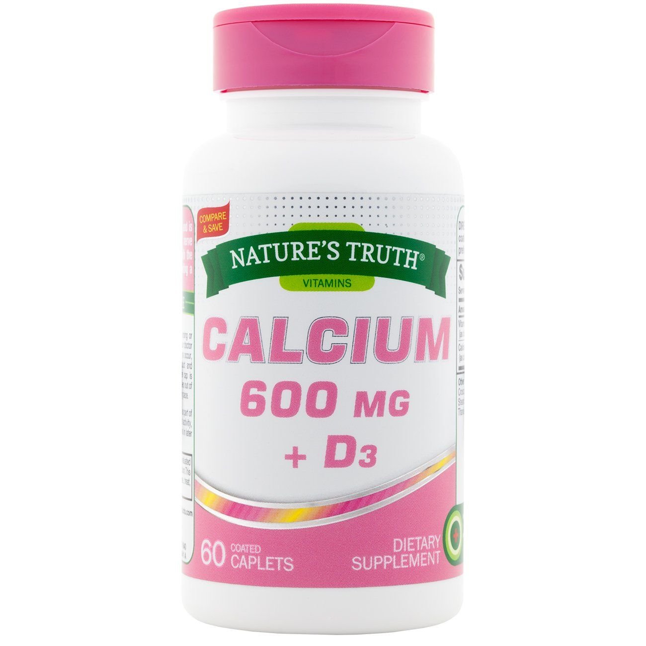 Nature's Truth Calcium 600 mg + D3 Coated Caplets, 60 Caplets