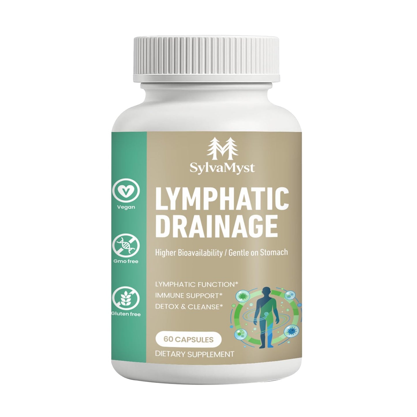SylvaMyst Natural Lymphatic Support Advanced Herbal Formula for Lymph System, Immune Health & Fluid Balance, Non-GMO, 60 Capsules