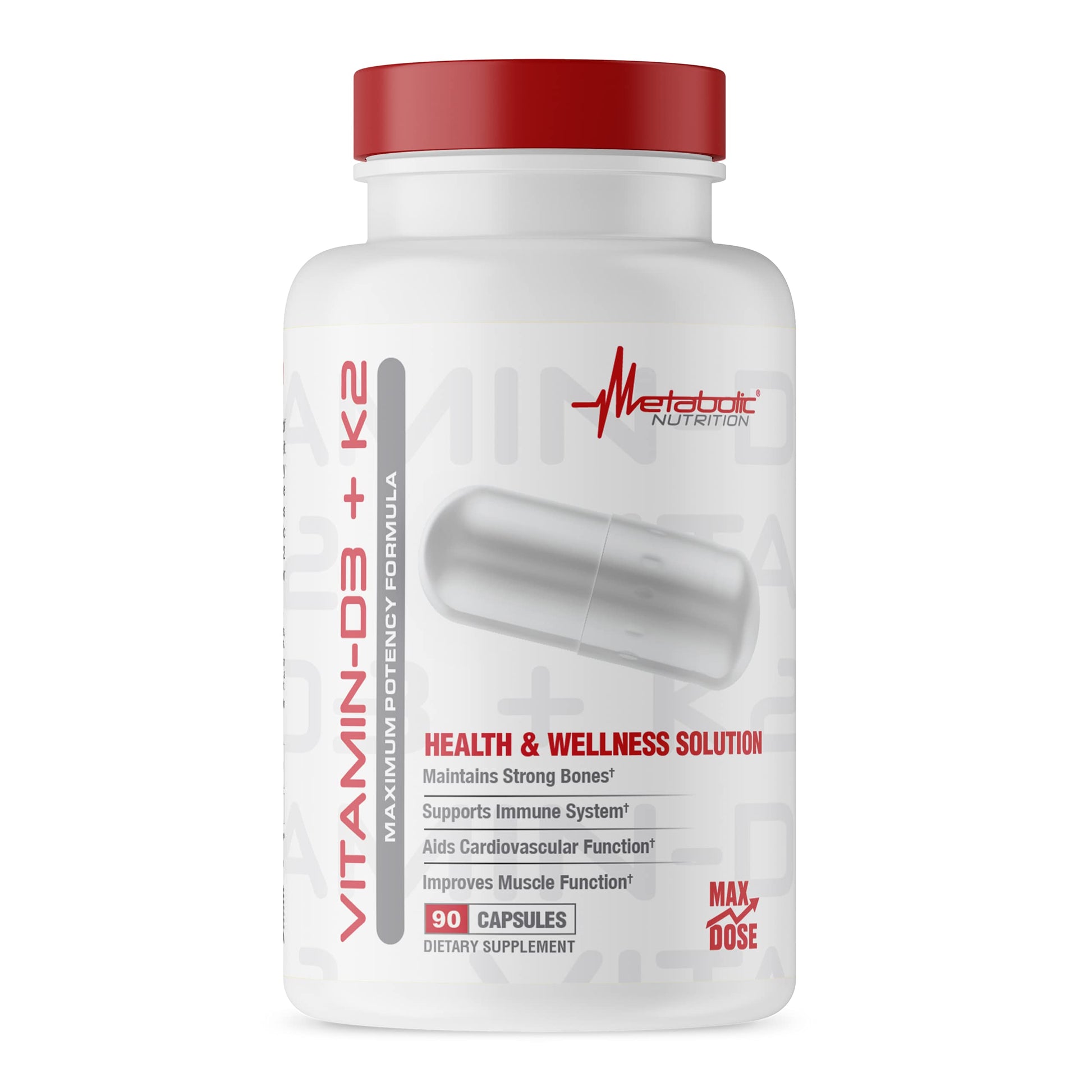Metabolic Nutrition Vitamin D3 + K2 Bone and Heart Health Formula, Immune Support, 90 Veggie Caps
