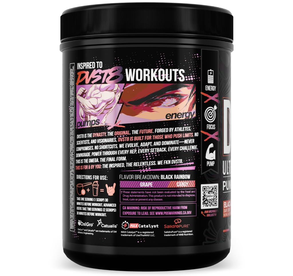 Inspired Nutraceuticals DVST8 25 Preworkout Powder Black Rainbow 18.3