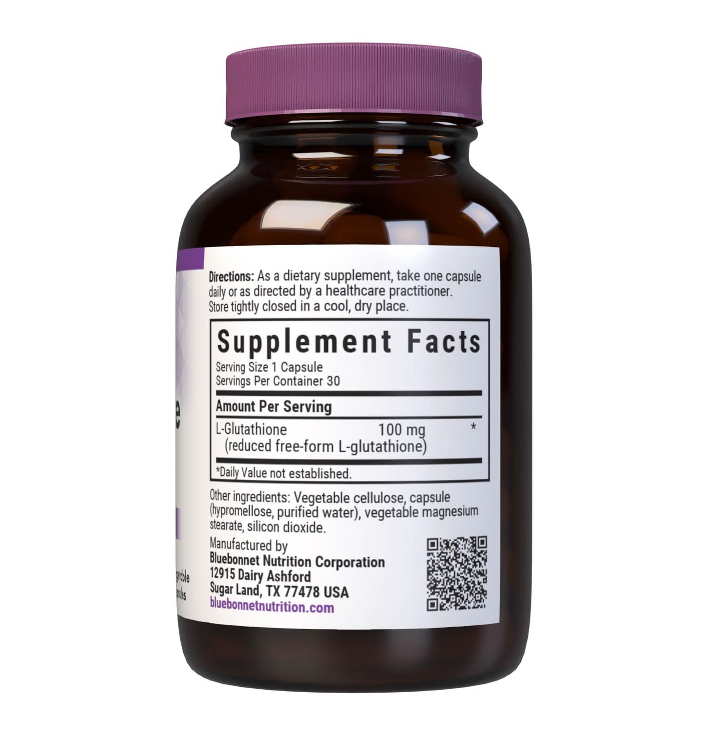 BlueBonnet L-Glutathione 100mg Free-Form Amino Acid Capsules, 30 Count