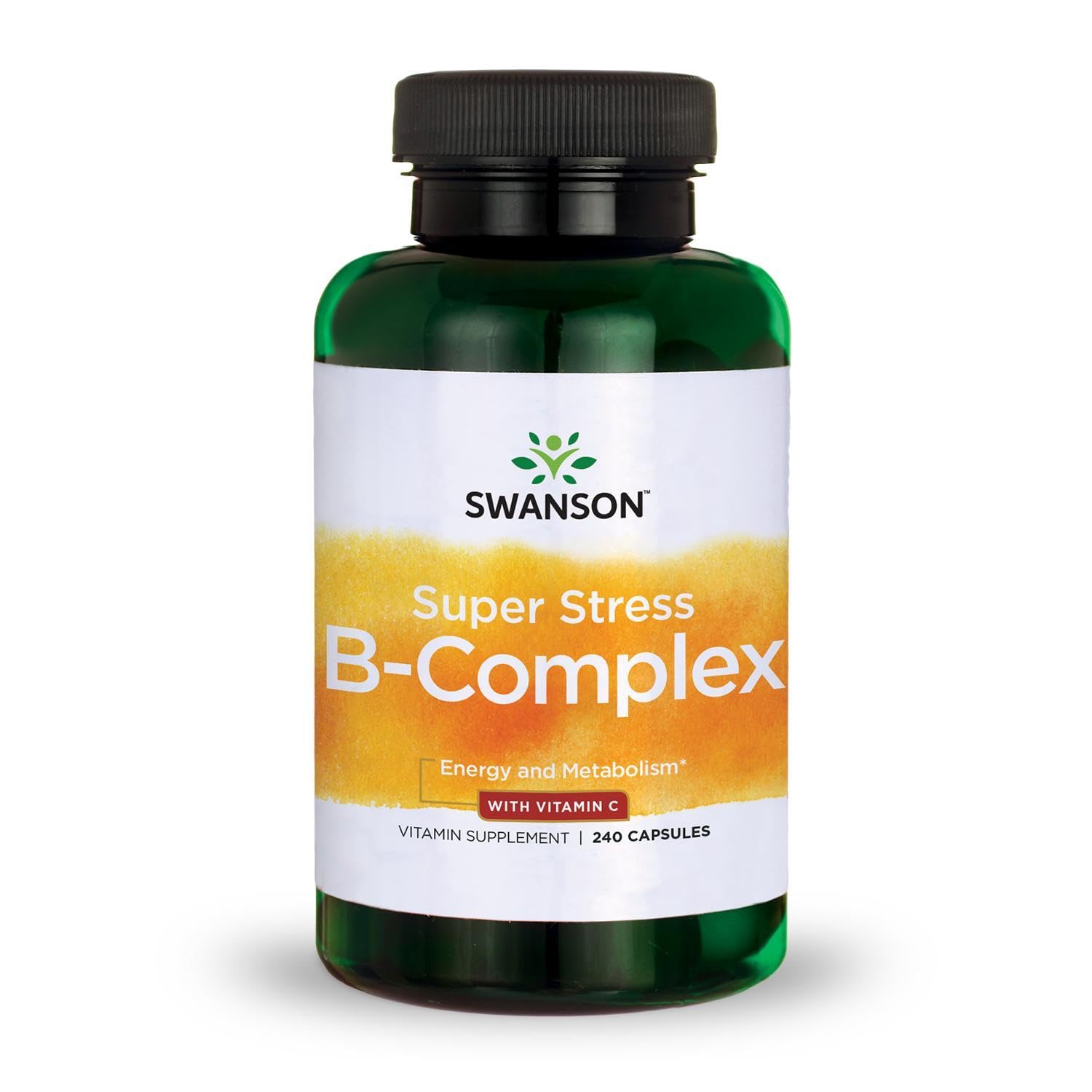 Swanson Super Stress B-Complex Energy and Wellness Supplement for Busy Adults Seeking Daily Vitamin B Support Capsules, 240 Count