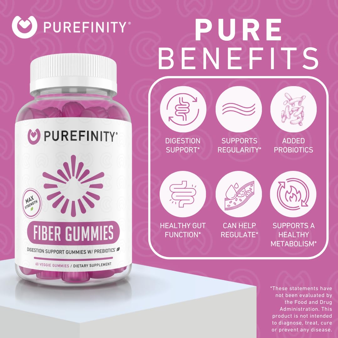 PUREFINITY Fiber Gummies for Adults with Inulin FOS from Chicory Root – 60 Count