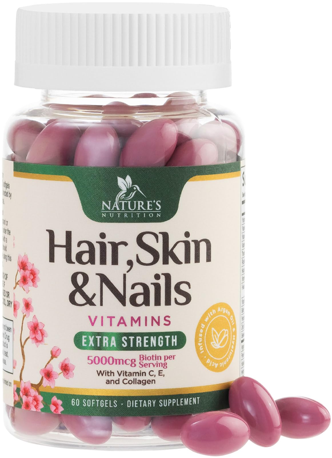Nature's Nutrition Biotin 5000mcg Hair, Skin & Nails Softgels 60 Count